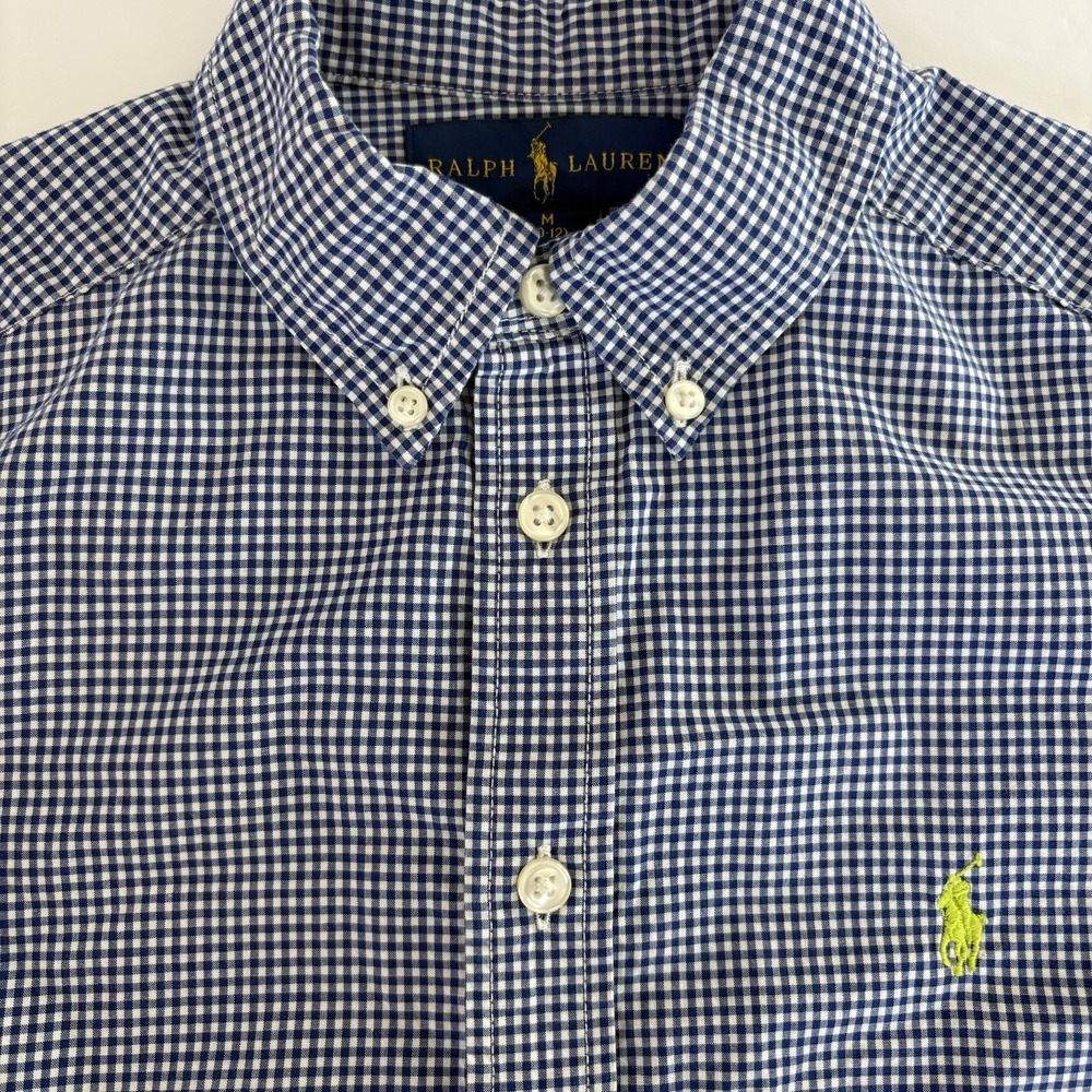 Ralph Lauren Boys 10/12 Blue Gingham Check Button Down Long‎ Sleeve Shirt